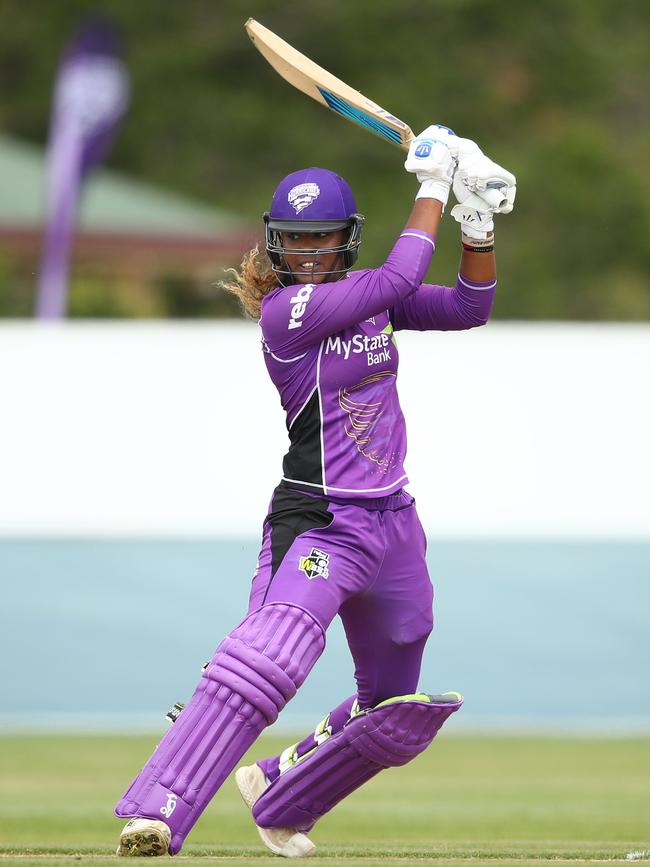 Hayley Matthews in action during the Women's Big Bash League match between the Hobart Hurricanes and the Melbourne Stars at West Park on December 9, 2018 in Launceston, Australia. (Photo by Scott Barbour/Getty Images)