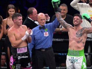 Michael Zerafa celebrates his win over Issac Hardman at Melbourne Convention Centre