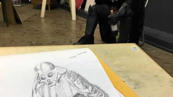 A sketch by Kerri-Anne Mesner from a Life Drawing session where the model wore a Darth Vader costume. Picture: Kerri-Anne Mesner