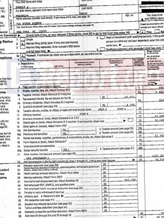 Donald Trump's 2005 tax return handed to the media. Picture: Supplied