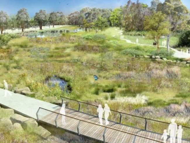 An artist’s impression shows the wetlands to the south/southwest of the Kingston Links site. Picture: Supplied