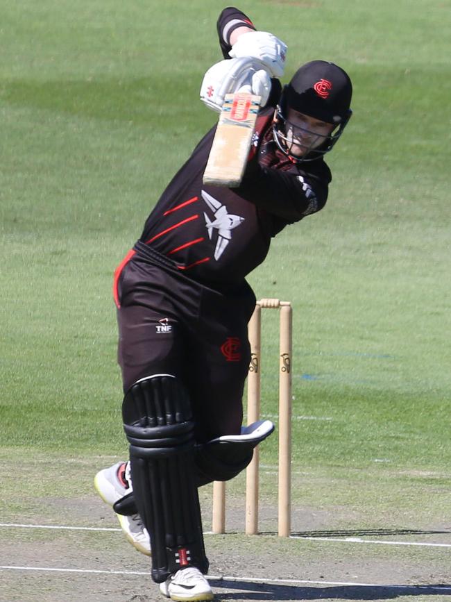 Essendon batsman Isaac Willett plays a drive. Picture: Stuart Milligan