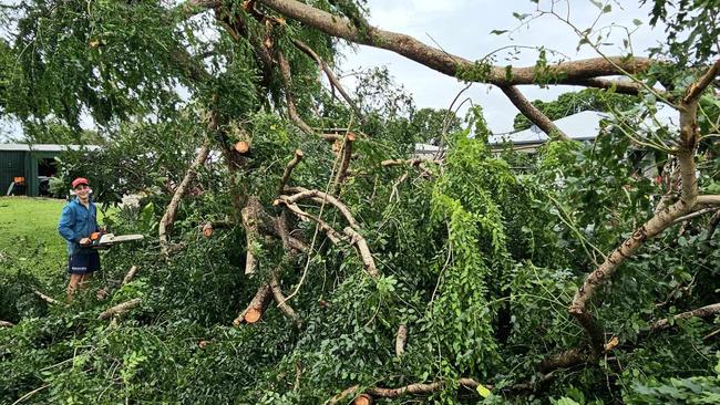 It was all hands on deck in Ayr this morning as residents got to work cleaning up their yards. Cooper McGrath was out with the chainsaw to cut up a large fall tree that had made quite the mess on Grey St. Residents said they felt lucky to escape any major damage.