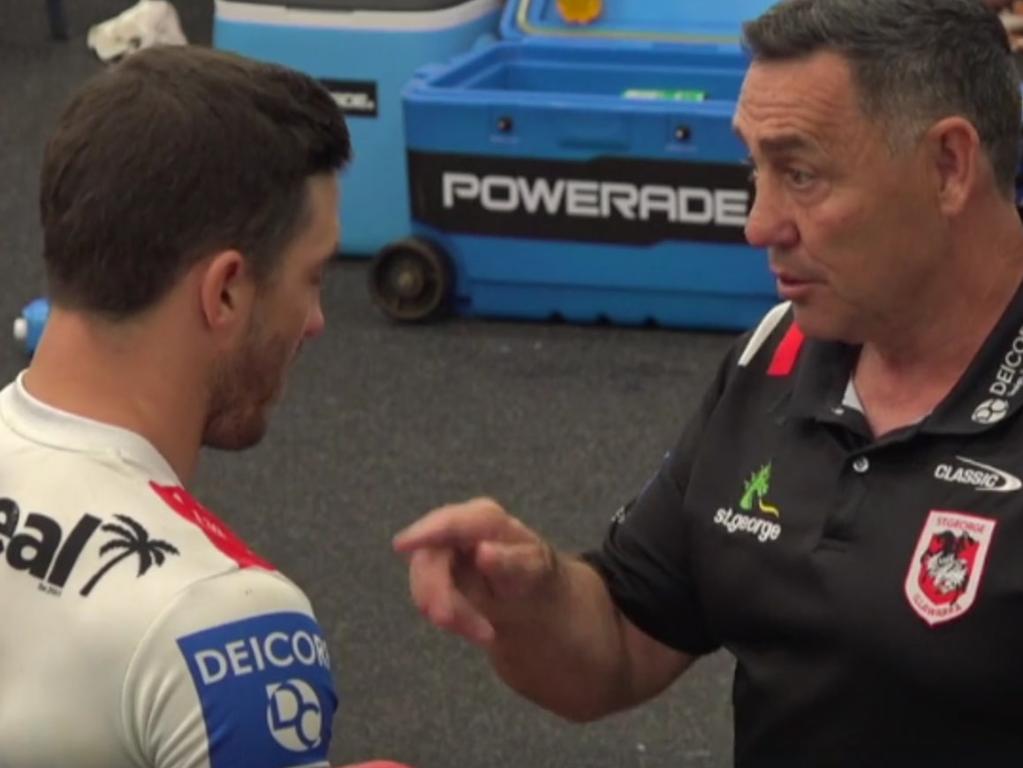 Shane Flanagan and Ben Hunt were captured have a robust conversation after a loss to Parramatta late last season.