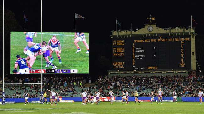 The crowd for last year’s thrilling NRL match between the Sydney Roosters and the Melbourne Storm at Adelaide Oval Picture: Daniel Kalisz/Getty Images