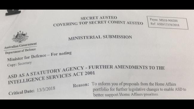 Tear-out of a top secret document which declared in February an interest in broadening the scope of “hacking into critical infrastructure”.