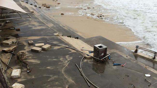 The sand is barely visible at Coogee Beach after a king tide of up to six metres lashed the area, decimating the surf club. Picture: Randwick City Council.