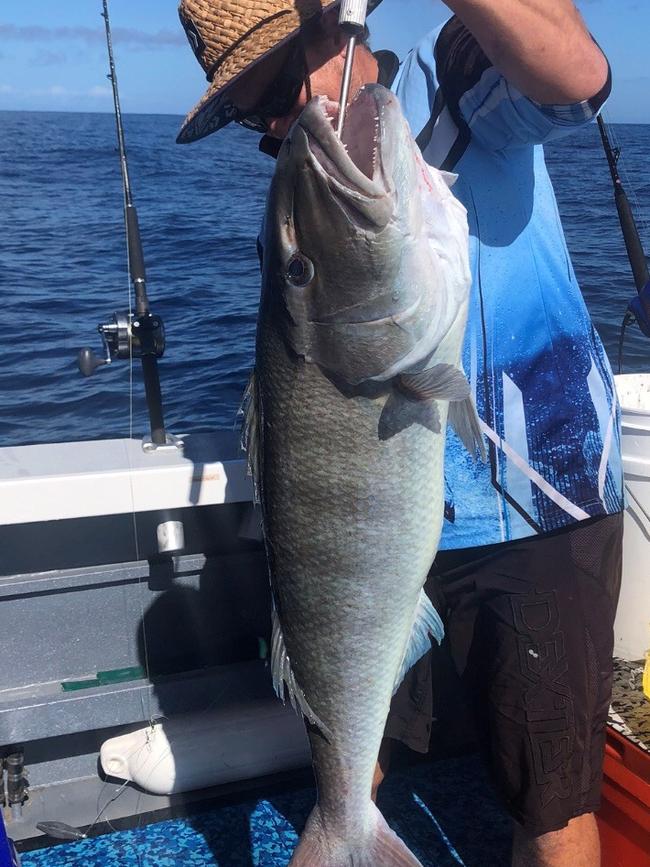 Tony Turner with the 12.5kg jobfish he caught recently. It measured 105cm and was caught 65kms off Bundaberg. Photo: Contributed