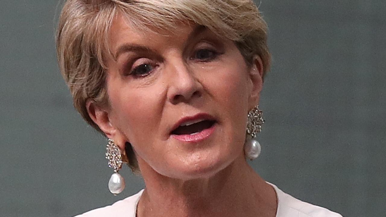 Julie Bishop announcing her decision to quit. Picture: Kym Smith 