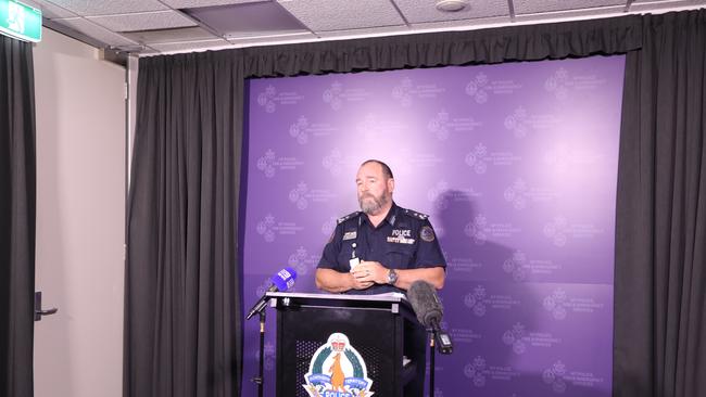 Commander Danny Bacon fronted the media to discuss the Territory's 2024 road fatalities. Picture: Harry Brill.