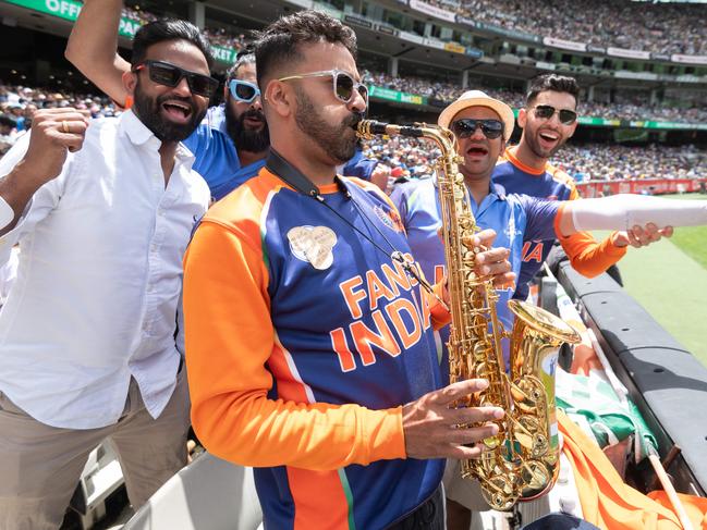 Boxing Day Test Day 2 at the MCG Fans and Colour. Manujul Sharma plays for the Indian crowd. Picture: Tony Gough