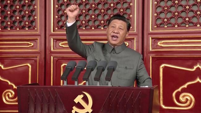 Chinese President Xi Jinping makes a speech during the 2021 celebration marking the 100th anniversary of the founding of the Chinese Communist Party. Picture: Reuters