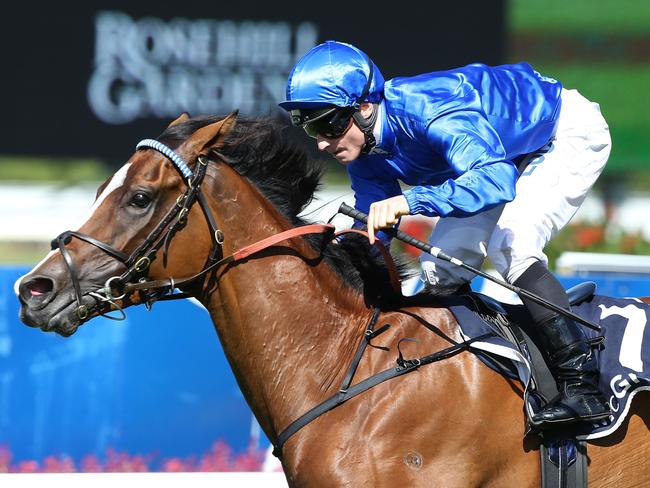 SYDNEY, AUSTRALIA - MARCH 14: James McDonald rides Hartnell to win race 6, The McGrath Estate Agents Sky High Stakes, during Sydney Racing at Rosehill Gardens on March 14, 2015 in Sydney, Australia. (Photo by Anthony Johnson/Getty Images)