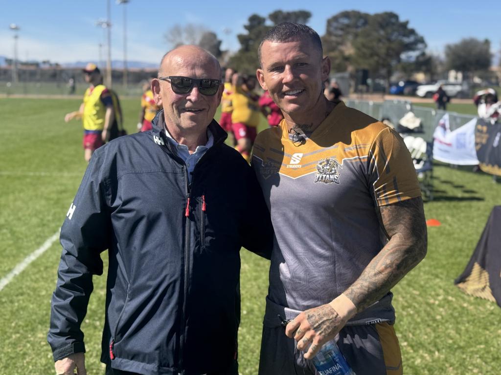 Todd Carney (right) and Phil ‘Buzz’ Rothfield at the Vegas 9's tournament. Picture: DTTV