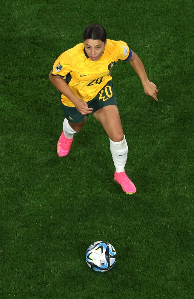The view from above: Aussie superstar Sam Kerr finally with the ball at her feet. Picture: Robert Cianflone/Getty Images