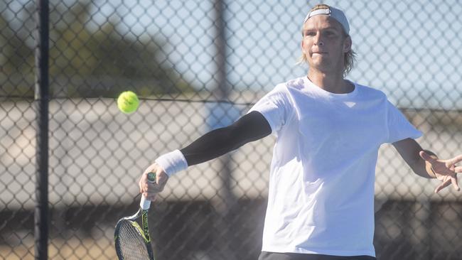 Baez Nielsen in the mens final of the North Coast Tennis Championships at Grafton last year.