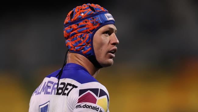 CANBERRA, AUSTRALIA - JULY 07: Kalyn Ponga of the Knights looks on during the round 18 NRL match between Canberra Raiders and Newcastle Knights at GIO Stadium on July 07, 2024 in Canberra, Australia. (Photo by Jason McCawley/Getty Images)