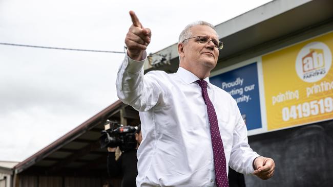 Mr Morrison arrives for some bowls. Picture: Jason Edwards