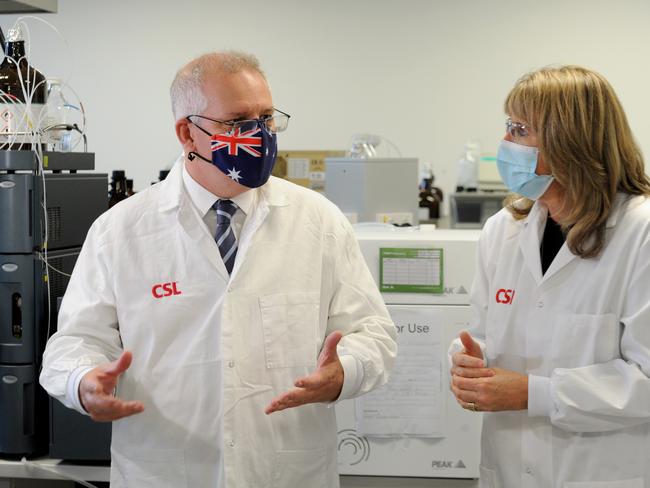 Prime Minister Scott Morrison says onshore vaccine production coming online is an ‘extraordinary moment’ for Australia. Picture: NCA NewsWire / Andrew Henshaw