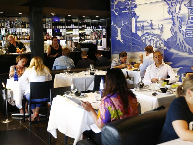 Inside China Doll at Woolloomooloo. Lunch with Leo. Leo Schofield lunches with Director of UNSW Galleries Jose Da Silva at China Doll at Woolloomooloo. Picture: John Appleyard