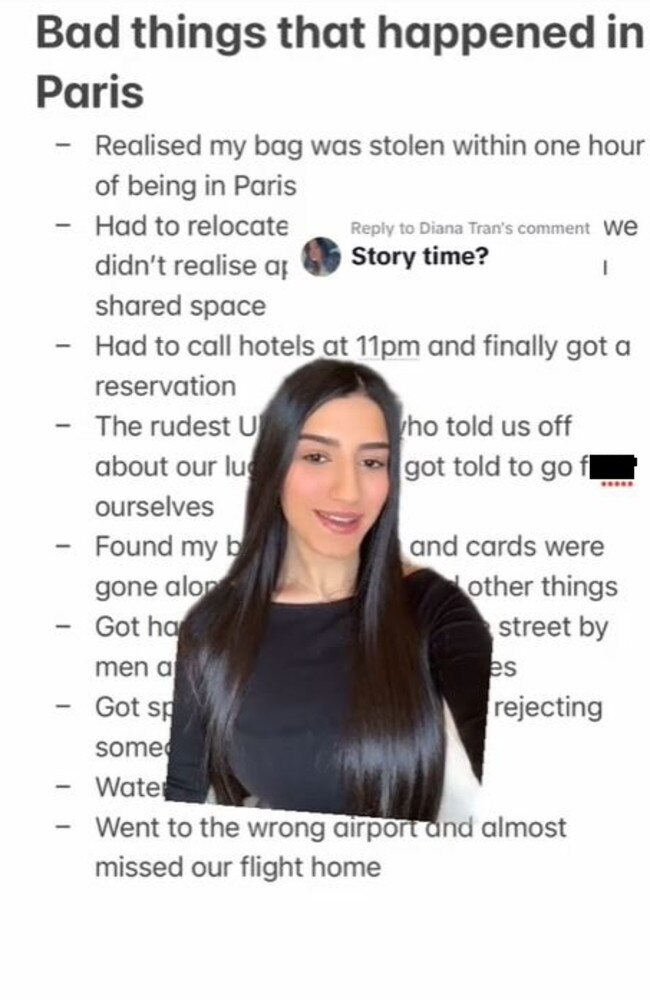 She shared a list of ‘all the bad things’ that happened to her when on a girls trip last July. Picture: TikTok/brittyoussef