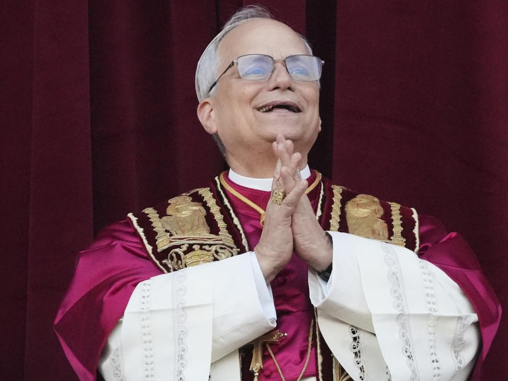 Newly elected Pope Leo XIV appears at the balcony of St. Peter's Basilica at the Vatican. Picture: AP