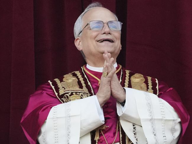 Newly elected Pope Leo XIV appears at the balcony of St. Peter's Basilica at the Vatican. Picture: AP Photo