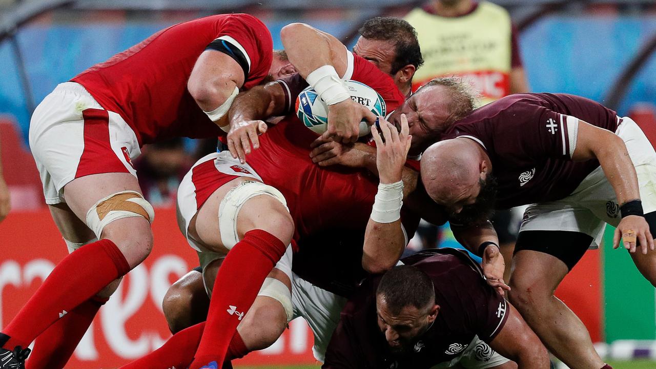 Alun Wyn Jones charges into the Georgia defence.