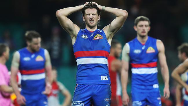 Marcus Bontempelli after losing to Sydney last year. Picture: Phil Hillyard