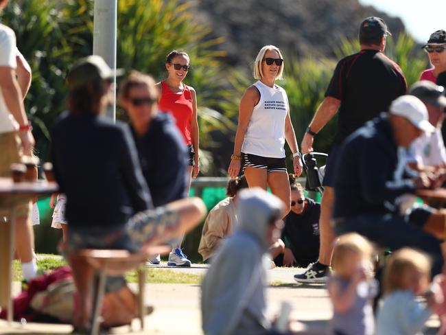 GOLD COAST, AUSTRALIA - MAY 02: People gather along Burleigh Heads foreshore on May 02, 2020 in Gold Coast, Australia. The Queensland government has eased COVID-19 lockdown measures in response to a decline in coronavirus cases across the state. From Saturday 2 May, Queenslanders are allowed to leave their homes for recreational activities, such as motorbiking or boating, picnics, visiting national parks or going shopping for non-essential items. Social distancing must still be observed and people must stay within 50km of their principle residence. (Photo by Chris Hyde/Getty Images)