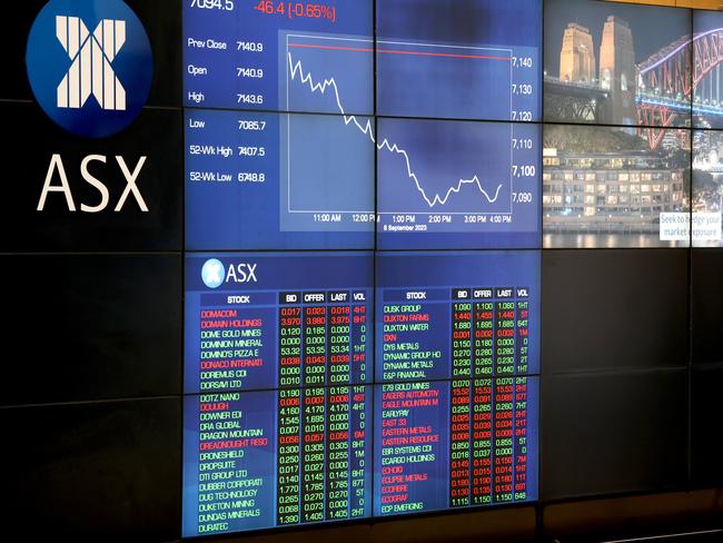 SYDNEY, AUSTRALIA - NewsWire Photos SEPTEMBER 6, 2023: screens at the Australian Stock exchange (ASX) Sydney CBD.Picture: NCA NewsWire / Damian Shaw