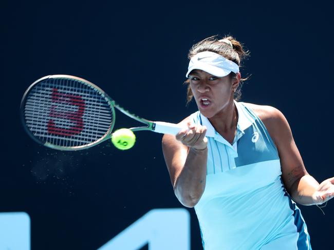 MELBOURNE, JANUARY 12, 2024: Destanee Aiava (AUS) in action against Renata Zarazua during her womenÃs singles qualifying match ahead of the Australian Open. Picture: Mark Stewart