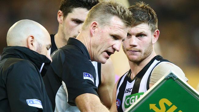 Nathan Buckley speaks to Taylor Adams.