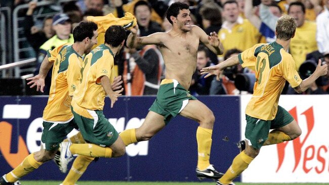This shirtless Socceroo is the answer to question 5. Picture: AP