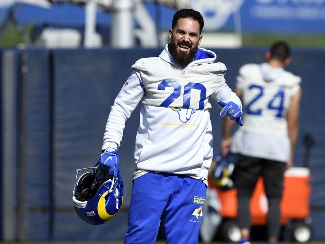 THOUSAND OAKS, CA - FEBRUARY 09: Free safety Eric Weddle #20 of the Los Angeles Rams during practice in preparation for Super Bowl LVI at Los Angeles Rams Training Facility on February 9, 2022 in Thousand Oaks, California. The Rams will play against the Cincinnati Bengals in Super Bowl LVI on February 13. (Photo by Kevork Djansezian/Getty Images)