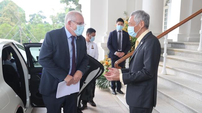 Prime Minister Scott Morrison arrives for a one-on-one meeting with Singapore Prime Minister Lee Hsien Loong. Picture: Adam Taylor/PMO