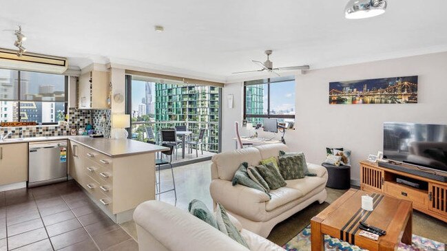 This two-bedroom unit at 28/83 O'Connell Street, Kangaroo Point, is on the market for offers over $540,000.