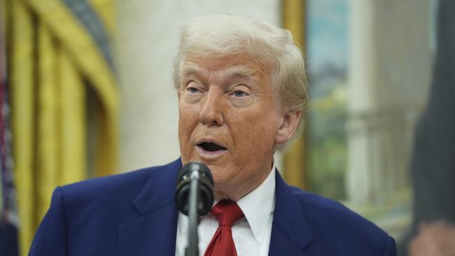 President Donald Trump speaks during a swearing in ceremony for interim U.S. Attorney General for the District of Columbia Jeanine Pirro, Wednesday, May 28, 2025, in the Oval Office of the White House in Washington. (AP Photo/Evan Vucci)