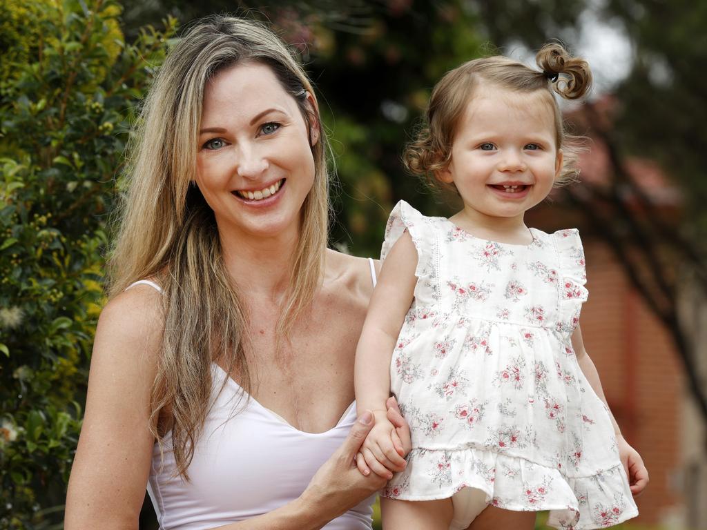 Sydney mum Natalie Reeves with her one-year-old daughter Adeline at home in Kellyville. . Picture: Jonathan Ng