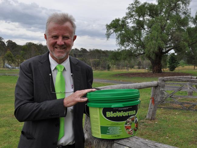 Fungus cure: International Animal Health Products director and developer of BioWorma Chris Lawlor with some of the product which has now been approved for use in Australia.