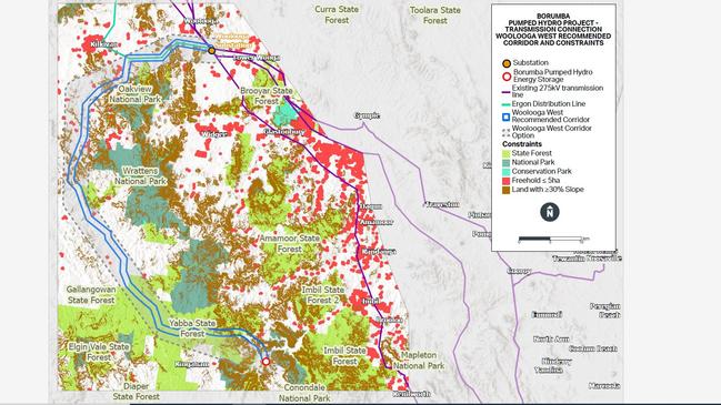 Powerlink has announced a recommended high voltage transmission line connecting Borumba Dam to Woolooga substation. Picture: Supplied