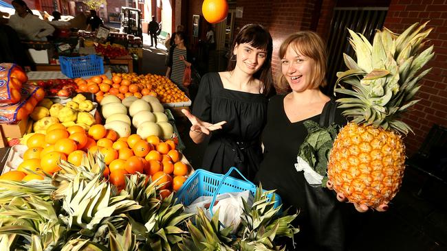 Lucy Dodd (left) and Erika McKenna enjoy shopping at the Queen Victoria Market, especially for fresh produce. Picture: Tim Carrafa