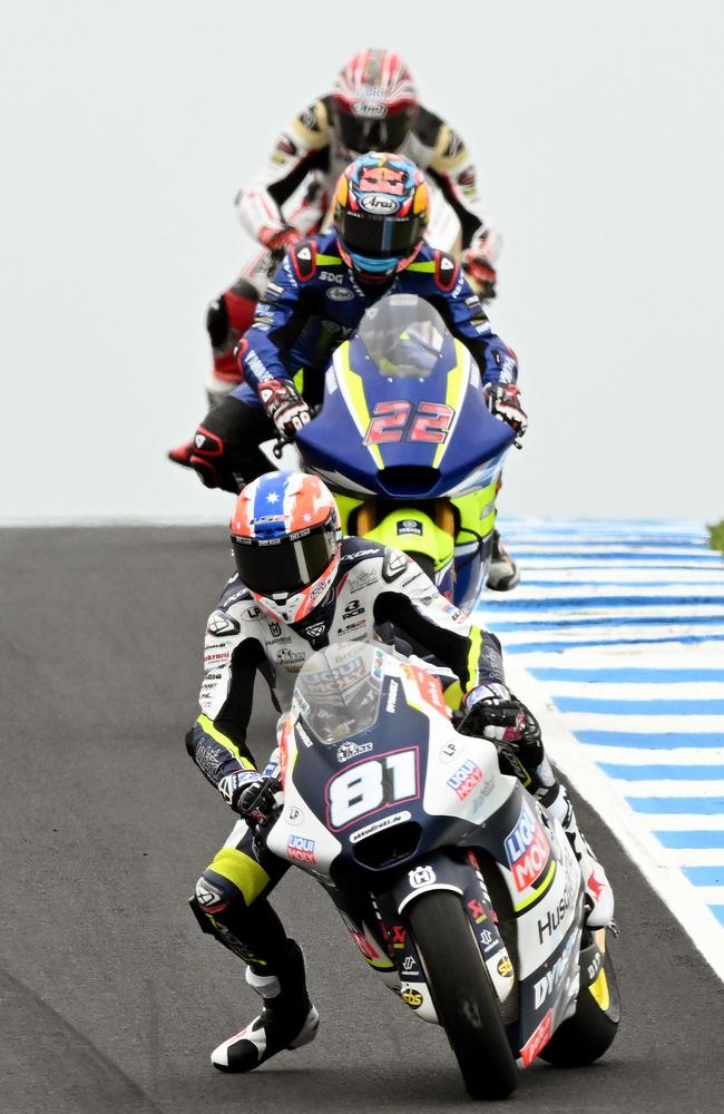 Senna Agius speeds through a corner at Philip Island. Picture: AFP