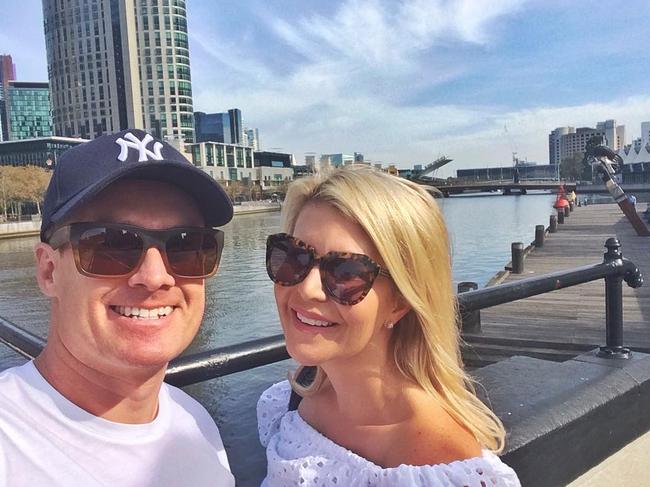 Grant and Chezzi Denyer all smiles post accident ... “How good is Melb sunshine! Great to return to work today, great to be out, grateful to be alive!! #melbourne #familyfeudau #tv #sunshine #recovery #accident #health #crash #racing #rally” Picture: @grantdenyer/Instagram