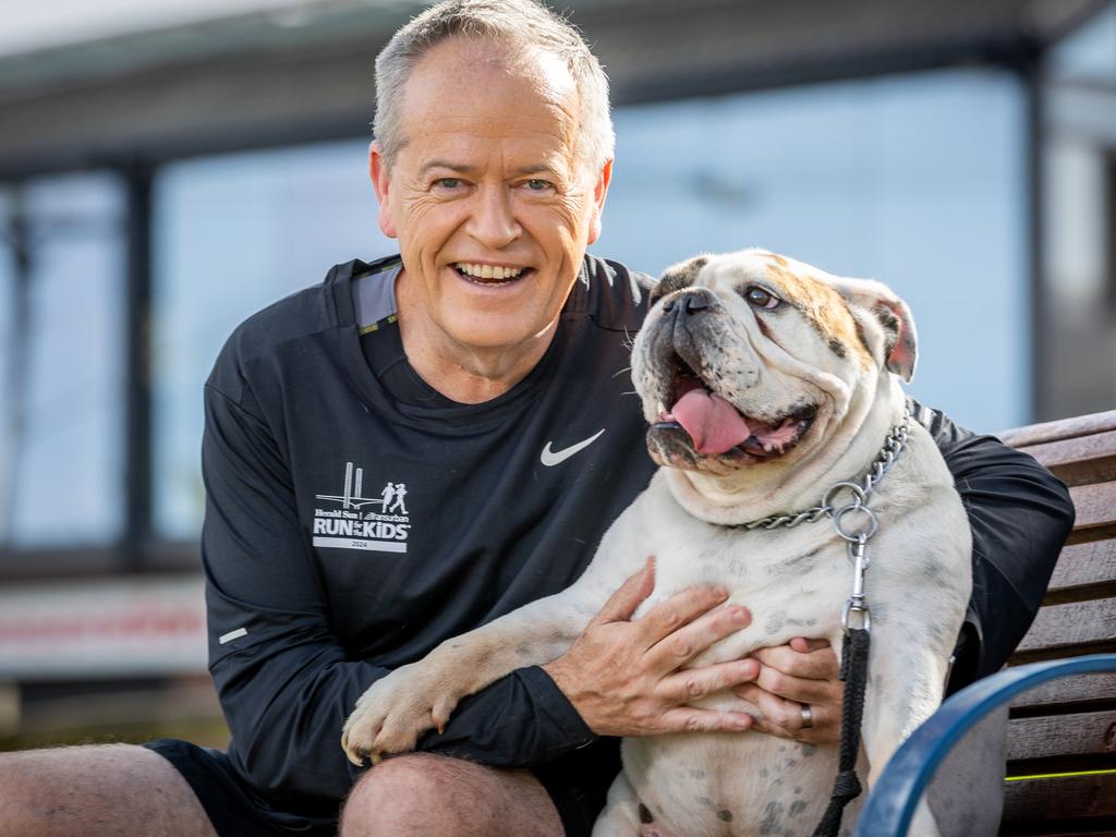 Bill Shorten and his dog Walter. Picture: Jake Nowakowski