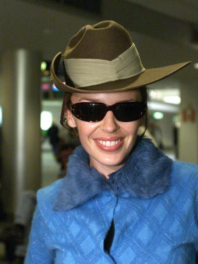 Kylie Minogue arriving back in Melbourne after Tour of Duty concert in East Timor. Picture: Supplied