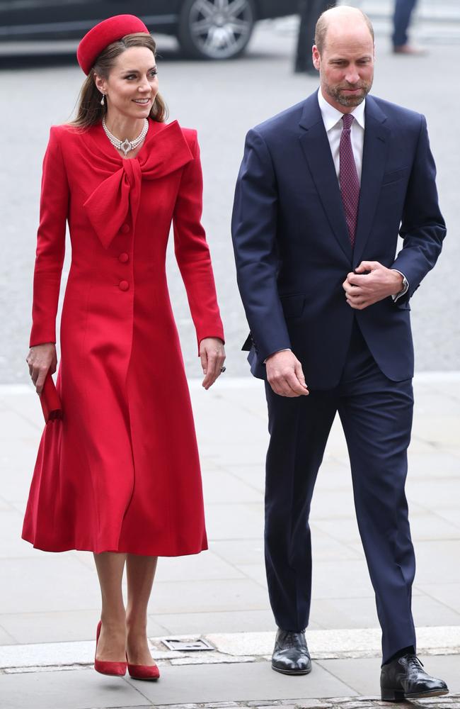 Kate looked stunning in red as she arrived alongside Prince William. Picture: Chris Jackson/Getty Images