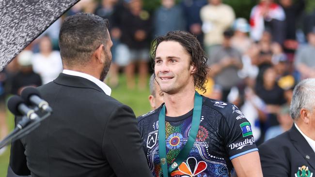 Nicho Hynes was the best player on the field for the Indigenous All Stars during last month’s historic win in Rotorua. Picture: NRL Imagery