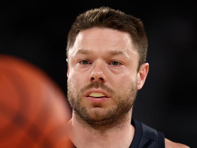 MELBOURNE, AUSTRALIA - FEBRUARY 01: Matthew Dellavedova of United warms up prior to the round 19 NBL match between Melbourne United and Tasmania Jackjumpers at John Cain Arena on February 01, 2025 in Melbourne, Australia. (Photo by Graham Denholm/Getty Images)