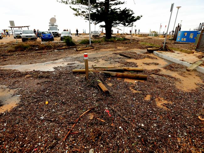 The recently revamped Collaroy Beach front was a mess this morning. Picture: John Grainger